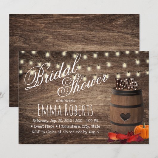 Rustic Love Sign Wine Barrel Autumn Vrijgezellenfe Kaart (Voorkant / Achterkant)