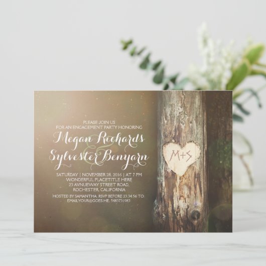 Rustic Love Tree Country Engagement Party Uitnodig Kaart (Staand voorkant)