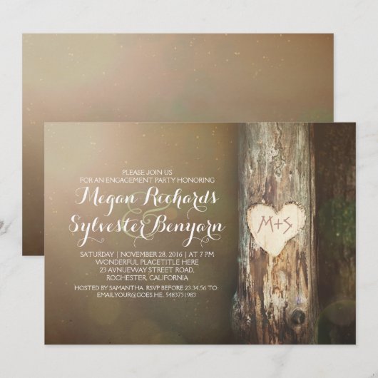 Rustic Love Tree Country Engagement Party Uitnodig Kaart (Voorkant / Achterkant)
