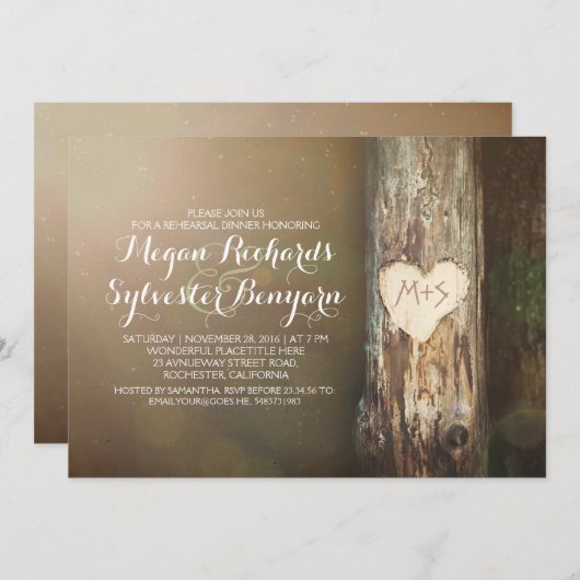 Rustic Love Tree Country repetitie uitnodigingen (Voorkant / Achterkant)