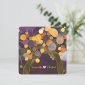 Rustic Love Trees Paars Wedding Kaart (Staand voorkant)