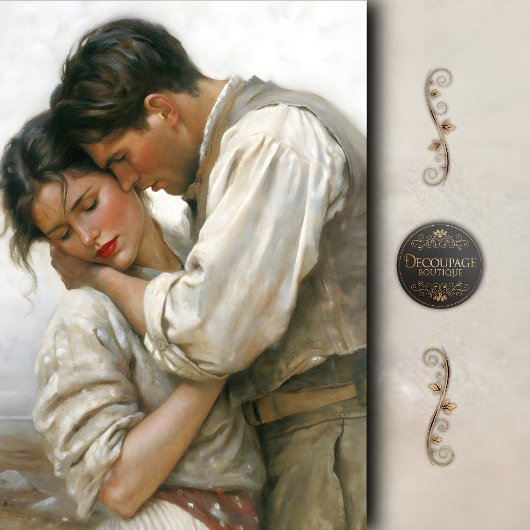 Rustic Lovers Tender Embrace Decoupage Tissuepapier