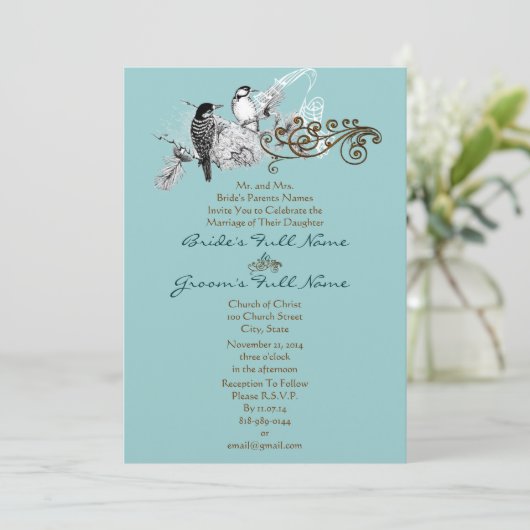 Rustic Lovevogels Wedding Invitation Kaart (Staand voorkant)