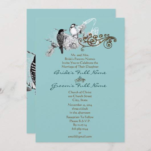 Rustic Lovevogels Wedding Invitation Kaart (Voorkant / Achterkant)