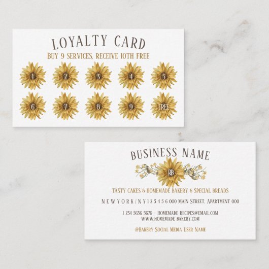 Rustic Loyalty Sunflower Punch Koop negen gratis Visitekaartje (Voorkant / Achterkant)