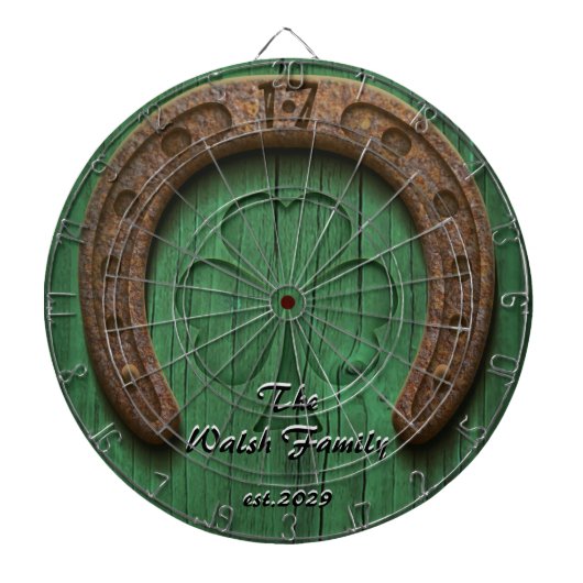 Rustic Lucky Hoefijzer Irish Family Custom Dartbord (Voorkant)