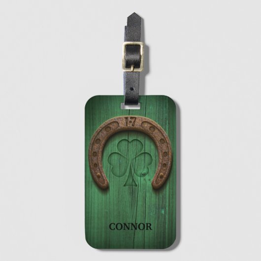 Rustic Lucky Hoefijzer Irish Personalized Luggage Bagagelabel (Voorkant (verticaal))