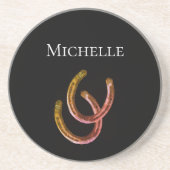 Rustic Lucky Hoefijzers Monogram Zandsteen Onderzetter (Voorkant)