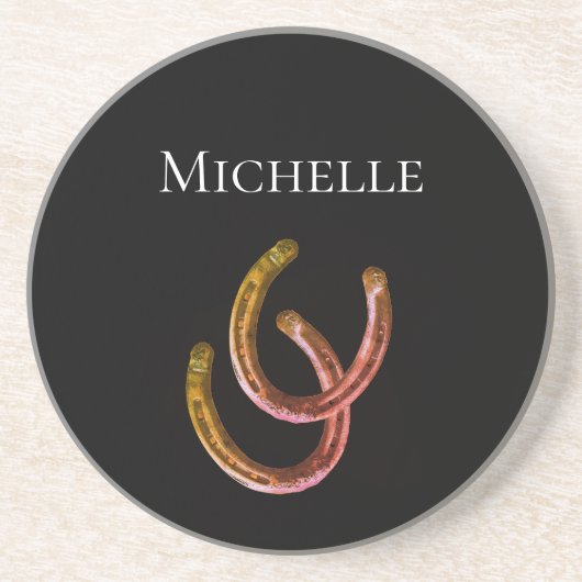 Rustic Lucky Hoefijzers Monogram Zandsteen Onderzetter (Voorkant)