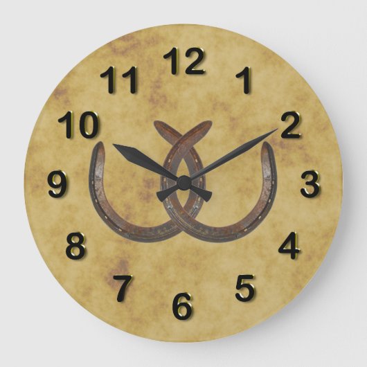 Rustic Lucky Hoefijzers Onderdruk Grote Klok (Voorkant)