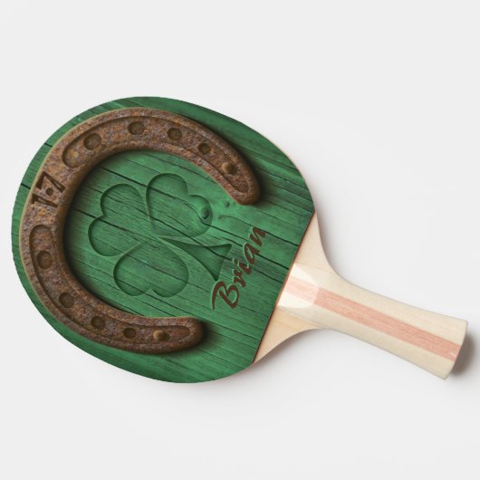 Rustic Lucky Horse Shoe Irish Personalized  Tafeltennisbatje (Zijkant)
