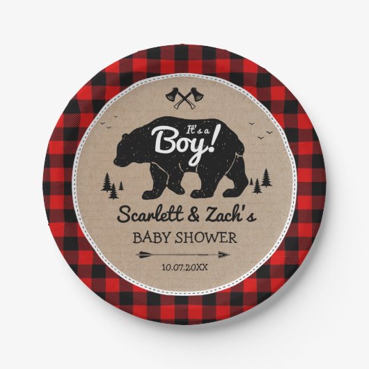 Rustic Lumberjack Beer Boy Baby shower Papieren Bordje (Voorkant)