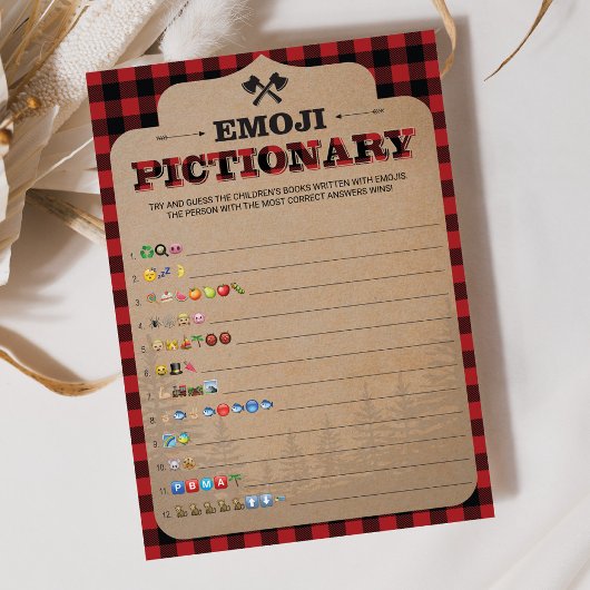 Rustic Lumberjack Boy Baby shower Emoji Pictionary