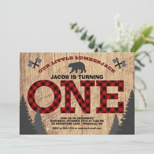 Rustic Lumberjack Buffalo eerste verjaardag Kaart (Staand voorkant)