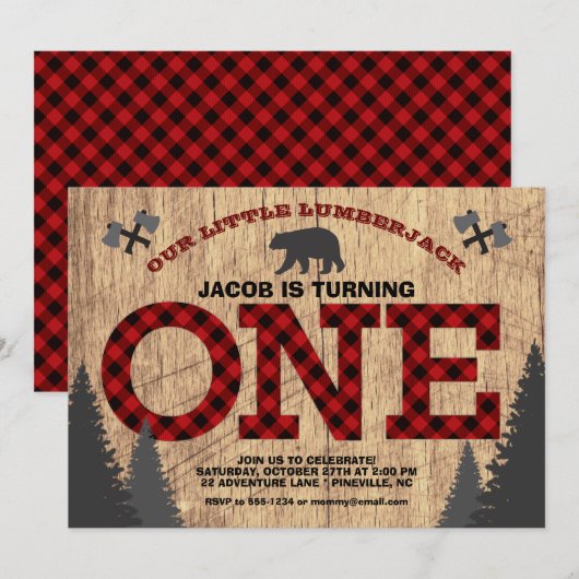 Rustic Lumberjack Buffalo eerste verjaardag Kaart (Voorkant / Achterkant)