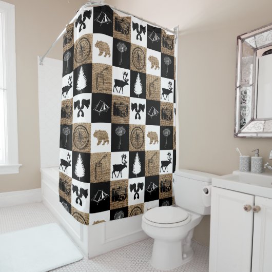 Rustic Lumberjack Camping Adventure  Douchegordijn (In situ)