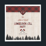 Rustic LumberJack en Jill Wedding Couple Shower Servet<br><div class="desc">Uniek kaartontwerp met rood buffelvlecht,  bossilhouet,  een rood buffelvlecht hart voor monogram,  broedluiken,  prachtig LUMBERJACK- & JILL-script met rood vlecht effect,  op een gewassen houten achtergrond. Het gebruik past hulpmiddel aan om uw info toe te voegen. Ga voor overeenkomende objecten naar mijn Lumberjack and Jill Party.</div>