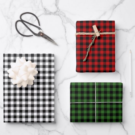 Rustic Lumberjack Plaid Red Green Black White Inpakpapier Vel (Voorkant)