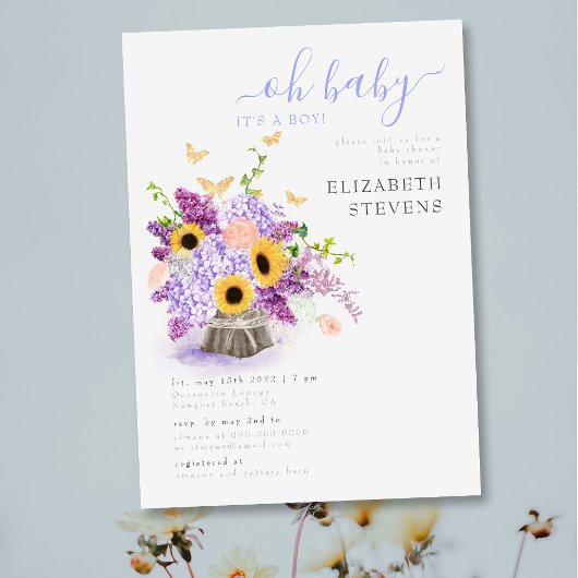 Rustic Lush Sunflower Elegant Boy Baby shower Kaart