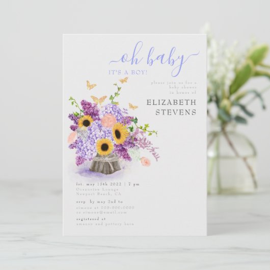 Rustic Lush Sunflower Elegant Boy Baby shower Kaart (Staand voorkant)