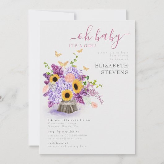 Rustic Lush Sunflower Elegant Girl Baby shower Kaart (Voorkant)