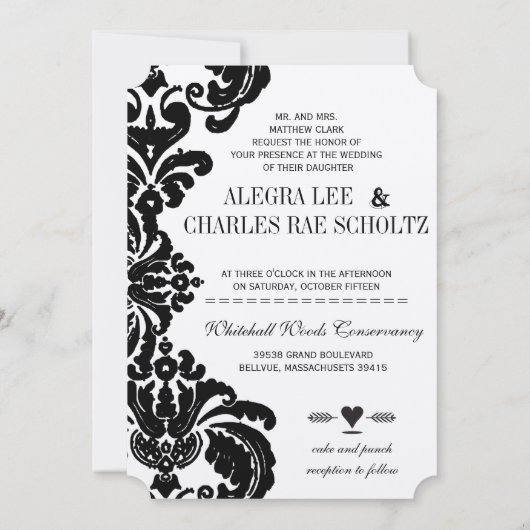 Rustic Luxe  Black Damask Wedding Invites Kaart (Achterkant)