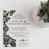 Rustic Luxe  Black Damask Wedding Invites Kaart