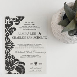 Rustic Luxe  Black Damask Wedding Invites Kaart