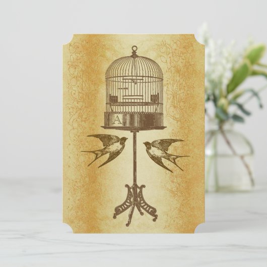 Rustic Luxe Gold  Love Bird Wedding Invite Kaart (Staand voorkant)
