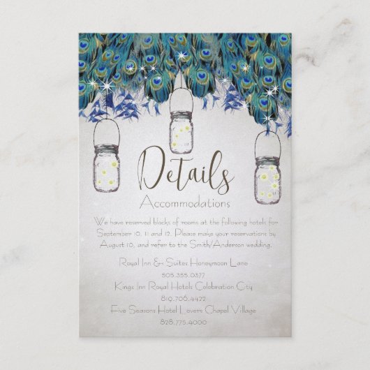 Rustic Luxe Mason Jar Navy Turquoise Peacock Informatiekaartje (Voorkant)