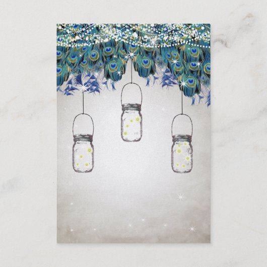 Rustic Luxe Mason Jar Navy Turquoise Peacock Informatiekaartje (Achterkant)