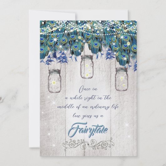 Rustic Luxe Mason Jar Navy Turquoise Peacock Kaart (Achterkant)