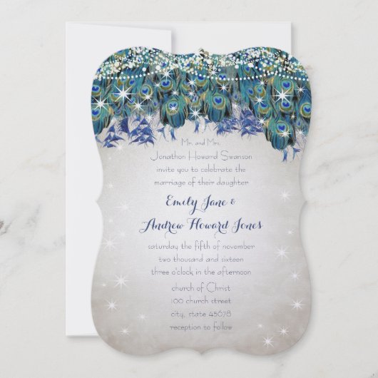 Rustic Luxe Mason Jar Navy Turquoise Peacock Kaart (Voorkant)