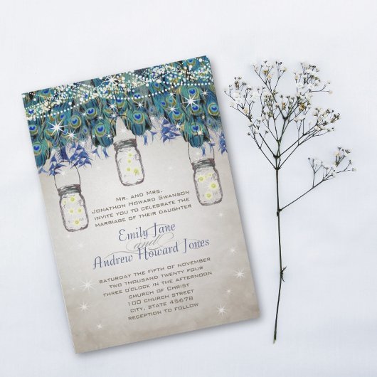 Rustic Luxe Mason Jar Navy Turquoise Peacock Kaart