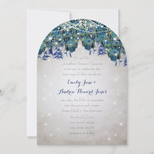 Rustic Luxe Mason Jar Navy Turquoise Peacock Kaart (Voorkant)