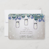 Rustic Luxe Mason Jar Navy Turquoise Peacock RSVP Kaartje (Achterkant)