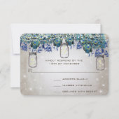 Rustic Luxe Mason Jar Navy Turquoise Peacock RSVP Kaartje (Voorkant)