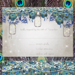 Rustic Luxe Mason Jar Navy Turquoise Peacock RSVP Kaartje