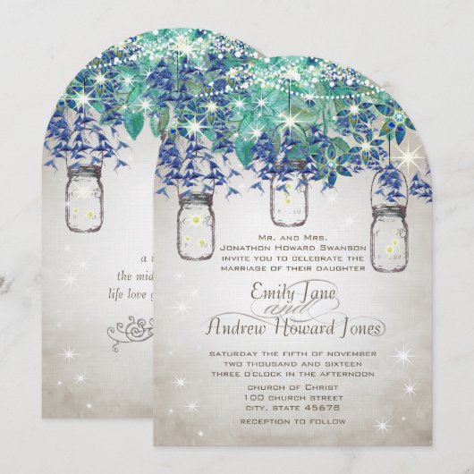 Rustic Luxe Navy en Turquoise Mason Jar Kaart (Voorkant / Achterkant)