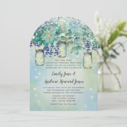 Rustic Luxe Navy Gold Green Mason Jar Kaart (Staand voorkant)