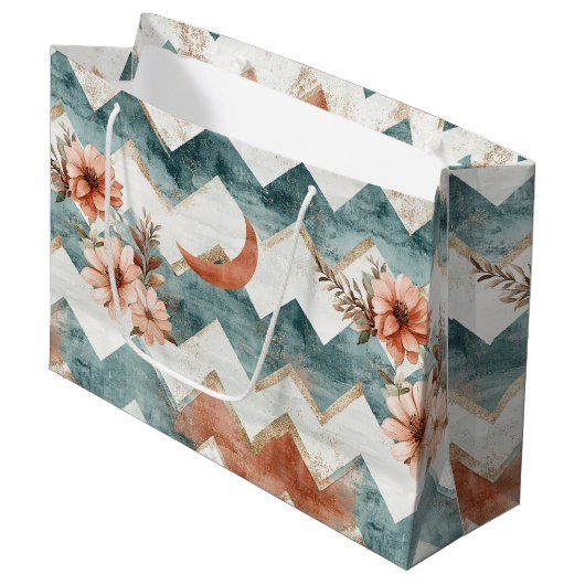 Rustic Maan Bloem Chevron Aards Patroon (1) Groot Cadeauzakje (Voorkant Gekanteld)