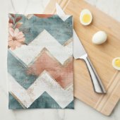 Rustic Maan Bloem Chevron Aards Patroon (1) Theedoek (Quarter Fold)