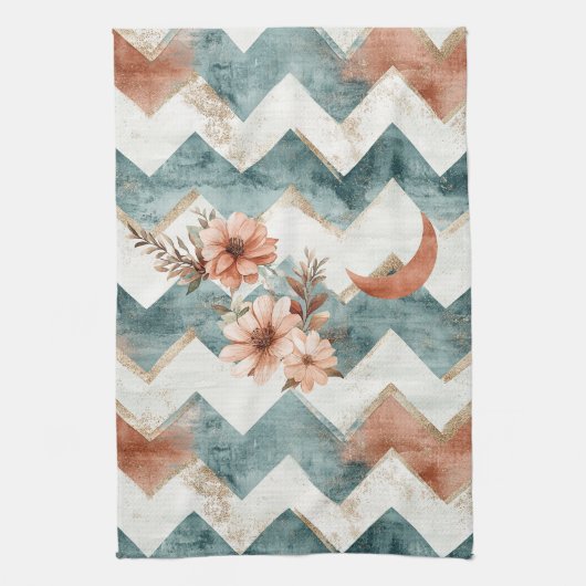Rustic Maan Bloem Chevron Aards Patroon (1) Theedoek (Verticaal)