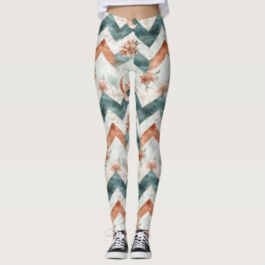 Rustic Maan Bloem Chevron Aards Patroon (3) Leggings (Voorkant)