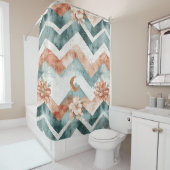 Rustic Maan Bloem Chevron Aards Patroon (4) Douchegordijn (In situ)