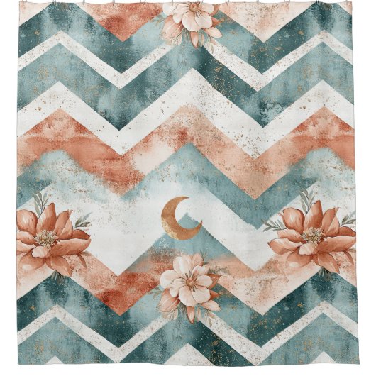 Rustic Maan Bloem Chevron Aards Patroon (4) Douchegordijn (Voorkant)