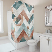 Rustic Maan Bloem Chevron Aards Patroon (5) Douchegordijn (In situ)