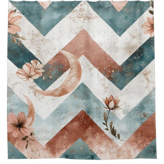 Rustic Maan Bloem Chevron Aards Patroon (5) Douchegordijn (Voorkant)