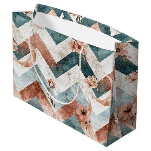 Rustic Maan Bloem Chevron Aards Patroon (5) Groot Cadeauzakje (Achterkant Gekanteld)