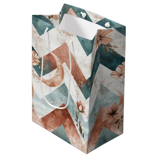 Rustic Maan Bloem Chevron Aards Patroon (5) Medium Cadeauzakje (Voorkant Gekanteld)